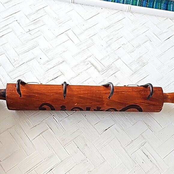 Vintage Christmas Wooden Rolling Pin with 4 Hangers for Pot Holders, Aprons Etc. - Picture 11 of 11
